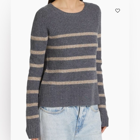 Splendid Gisela cashmere heathered charcoal stripe ribbed hems crew neck small - Picture 3 of 16